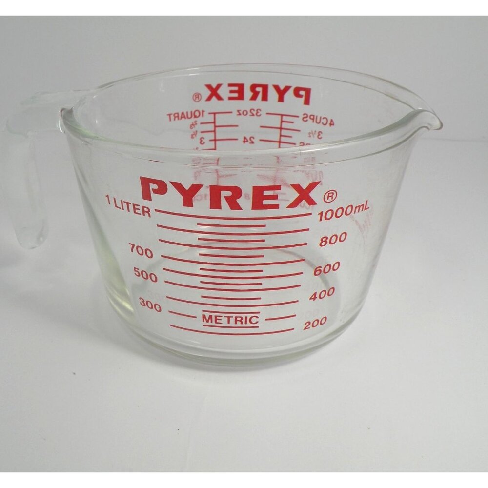 PYREX RARE Red  Vintage All Capital Letters 1 Quart / 4 Cup Glass PYREX Large Gl
